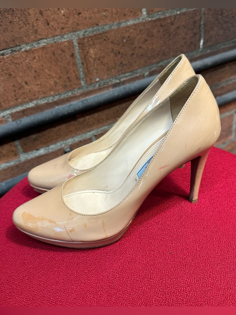 Nude Patent Leather High Heel Pumps - Women's
